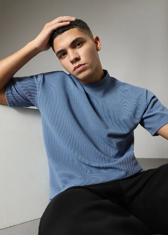Lowest Price Oversized Blue Textured T-shirt