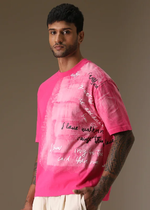Weekend Specials to Enjoy Pink Typograph Oversized T-shirt