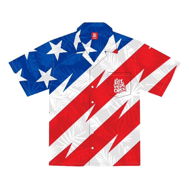 Quick Sale Tropical RWB Party Suit Button-Up