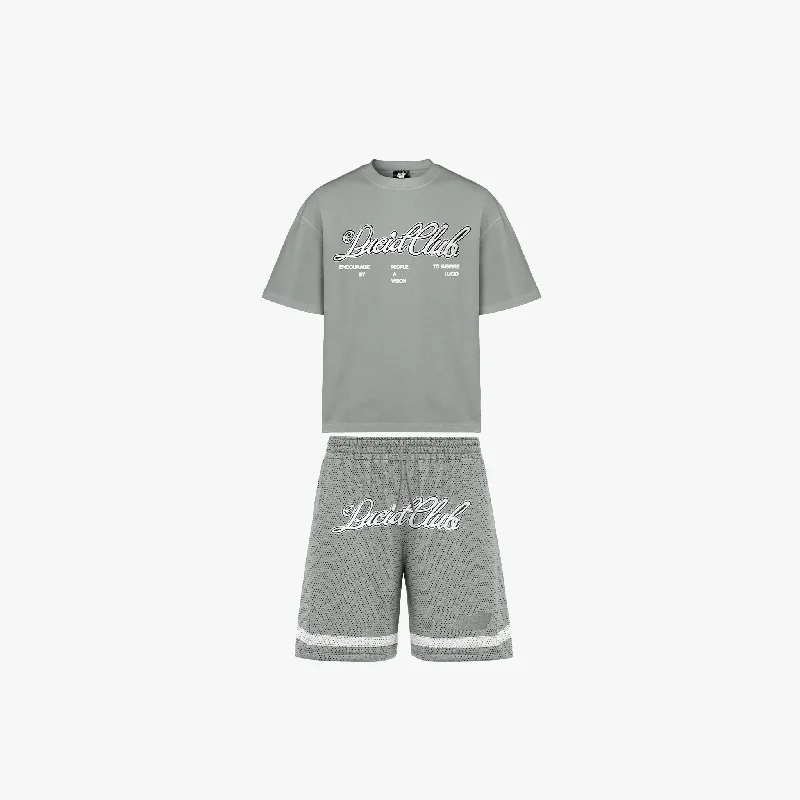 Price Drop Script Logo Tee & Mesh Shorts Bundle "Grey"