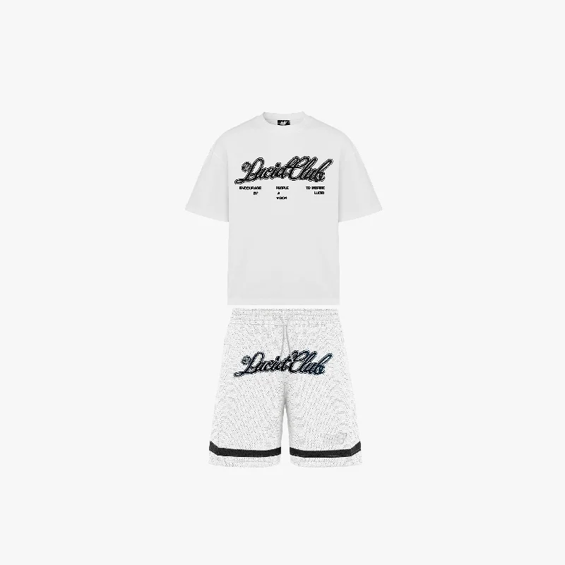 Price Slash Script Logo Tee & Mesh Shorts Bundle "White"