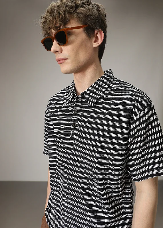 Friends and Family Sale Striped Black Oversized Polo  T-shirt