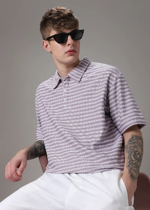 Final Offer Striped Lavender Oversized Polo  T-shirt