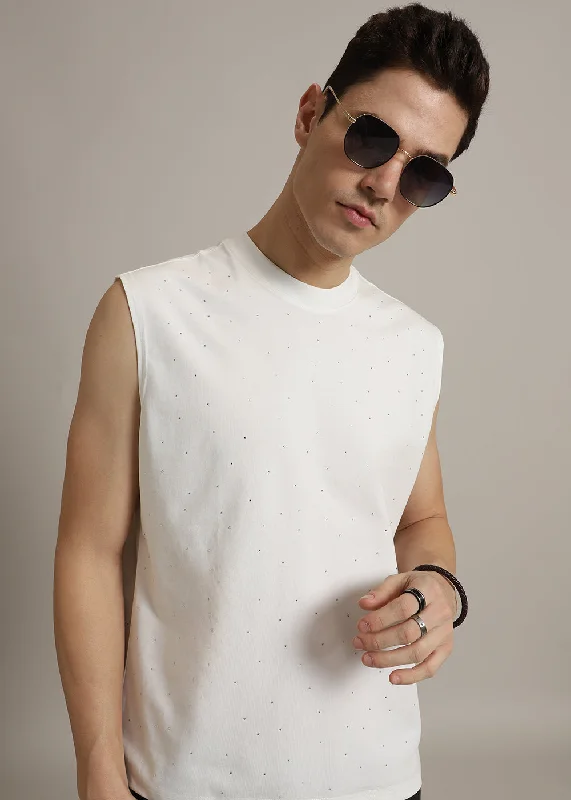 Time-Sensitive Stud Embellished White Tank