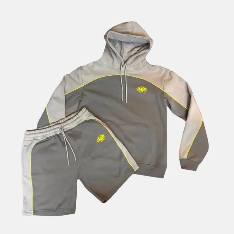 While Supplies Last Syna Logo Pipe Hoodie Shorts Set - Grey/Volt