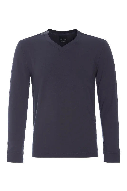 Buy Today T-SHIRT V-NECK LONG SLEEVE - 1021C - DEEP BLUE