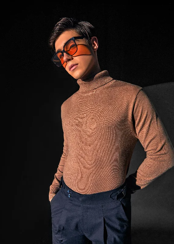 Crazy Deals Tan Brown Turtle-Neck Sweater