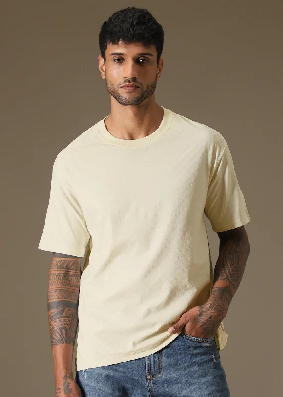Weekend Shopping Extravaganza Textured Cream Oversized T-shirt