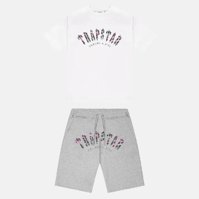 Deal of the Day Trapstar Irongate Arch T-Shirt & Shorts Set - White/Pink