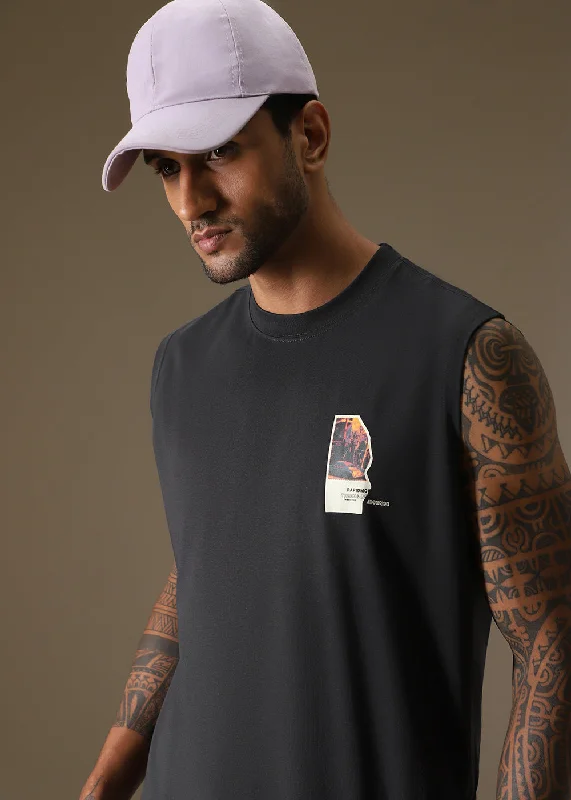 Super Deal Twilight Dark Grey Printed Tank