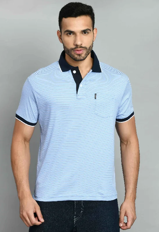 White Blue Polo Neck T-Shirt