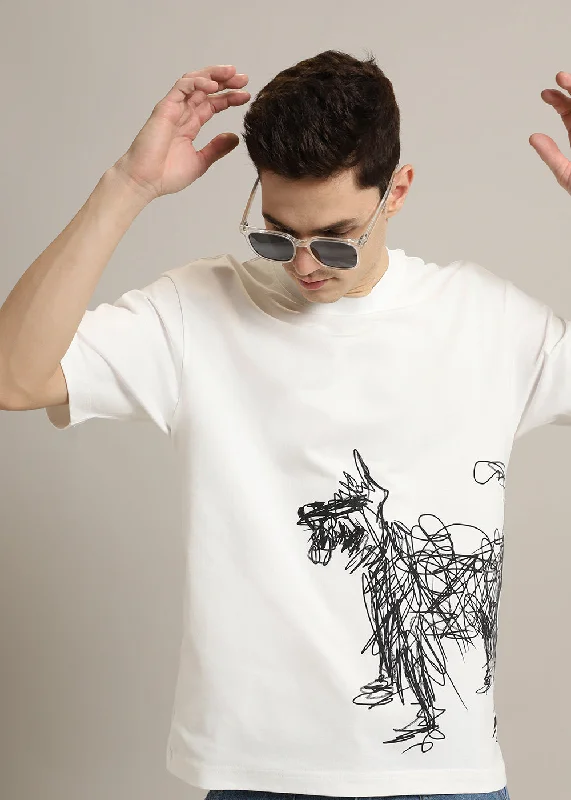 Epic Value White Doodle Paws Oversized T-shirt